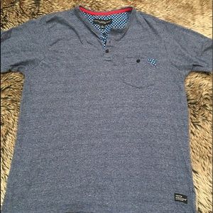 Truth Substance Common Sense Henley Short Sleeve Blue/Black Lines Shirt *Size L*